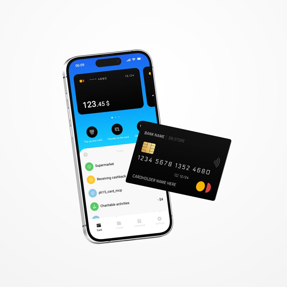 Free Plastic Credit Card with iPhone 15 Pro Mockups PSD