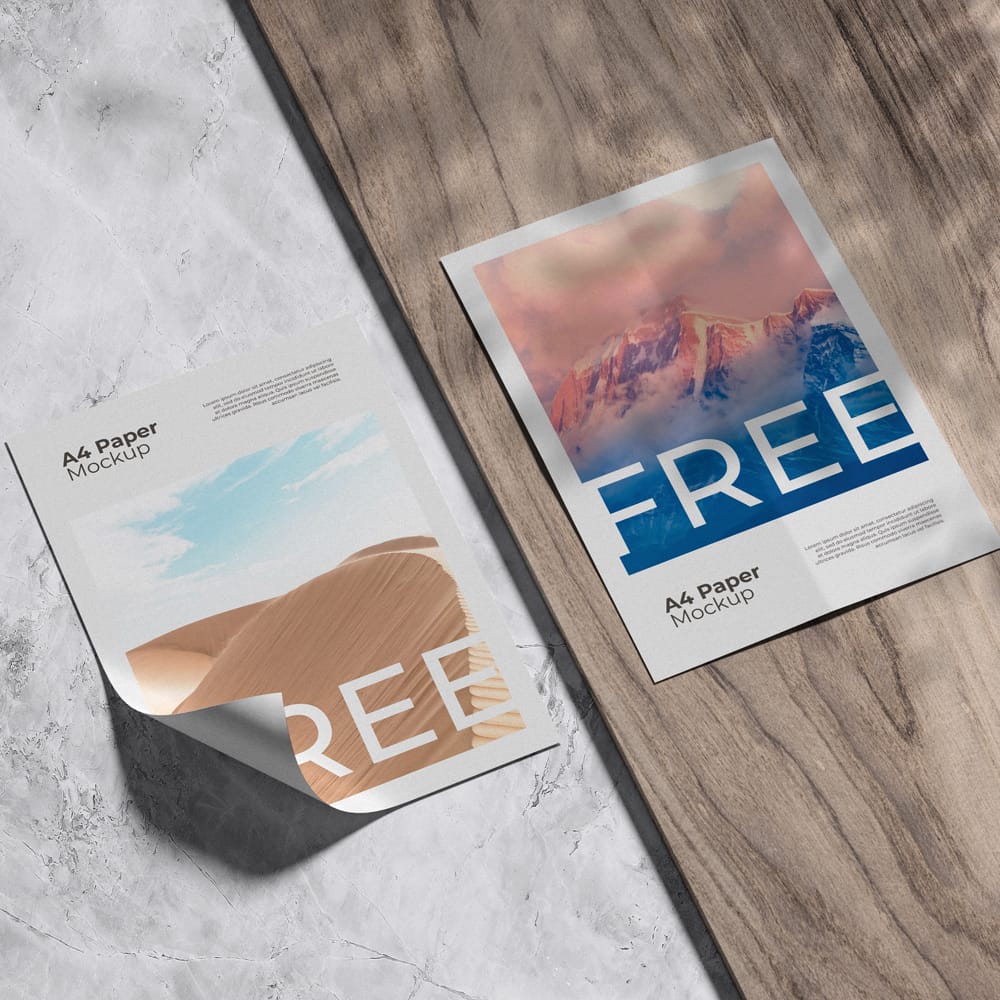 Free Realistic A4 Paper Mockup PSD