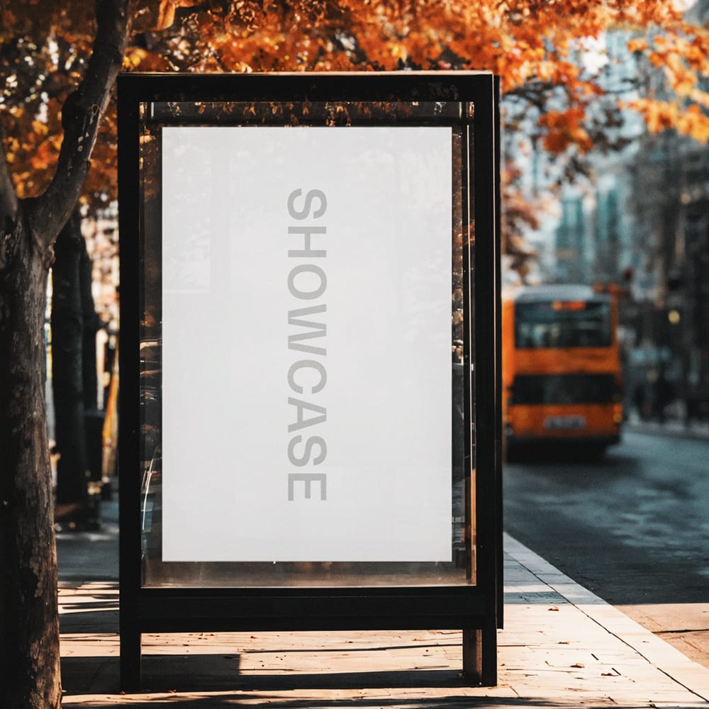 Free Realistic Bus Stop Poster Mockup Design PSD