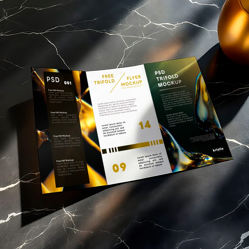 Free Realistic Tri-fold Brochure Mockup PSD