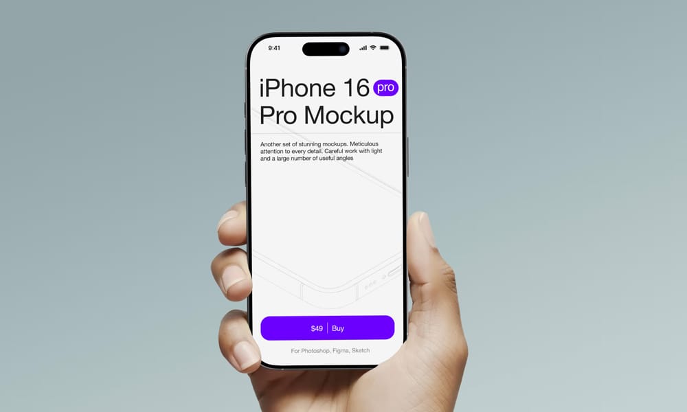 Free Realistic iPhone 16 Pro in Hand Mockup PSD