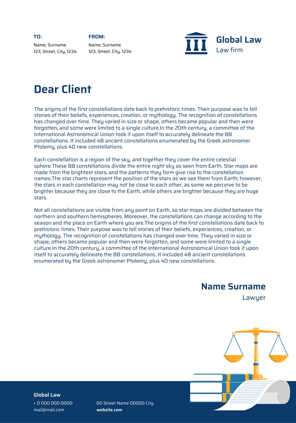Free Simple Global Law Firm Letterhead Template