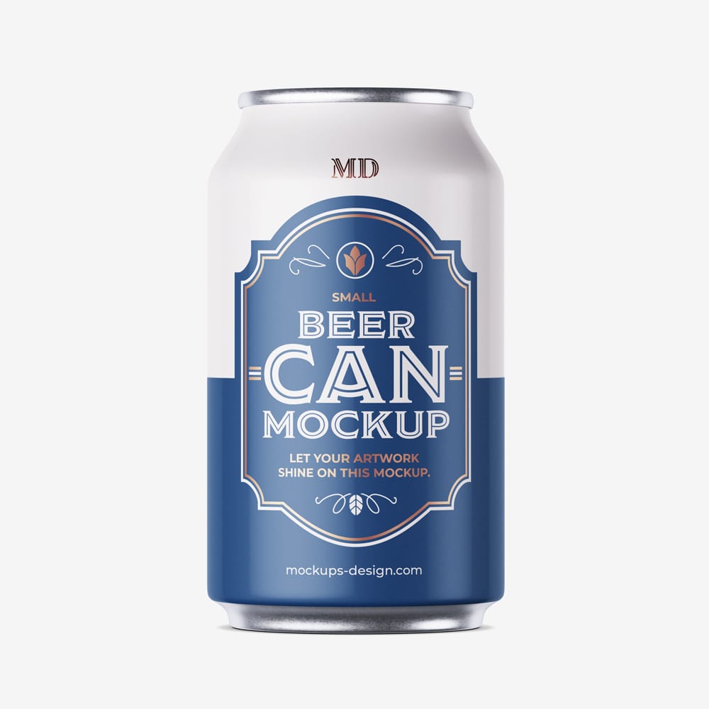 Free Small Beer Can Mockup PSD