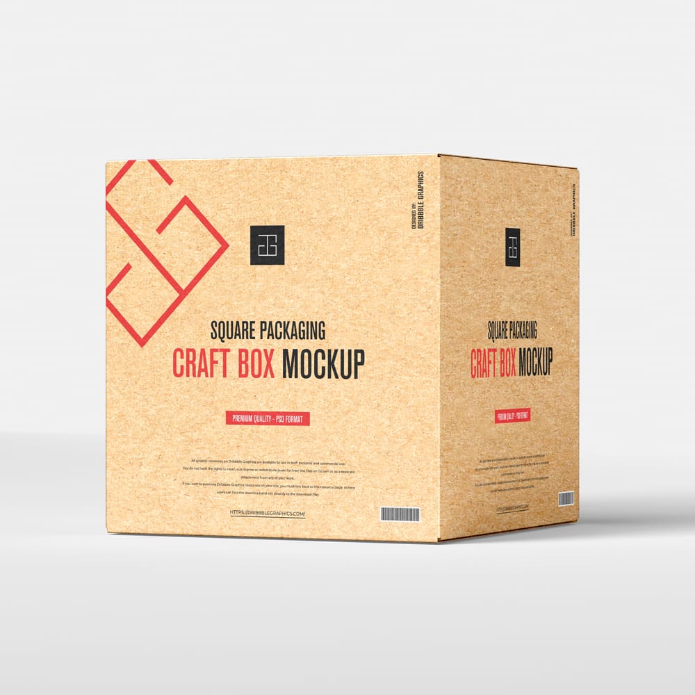 Free Square Packaging Craft Box Mockup PSD