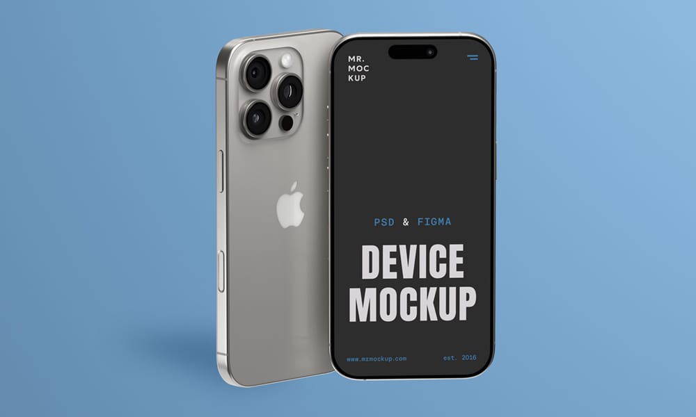 Free Two Standing Front View iPhone 16 Pro Mockups PSD