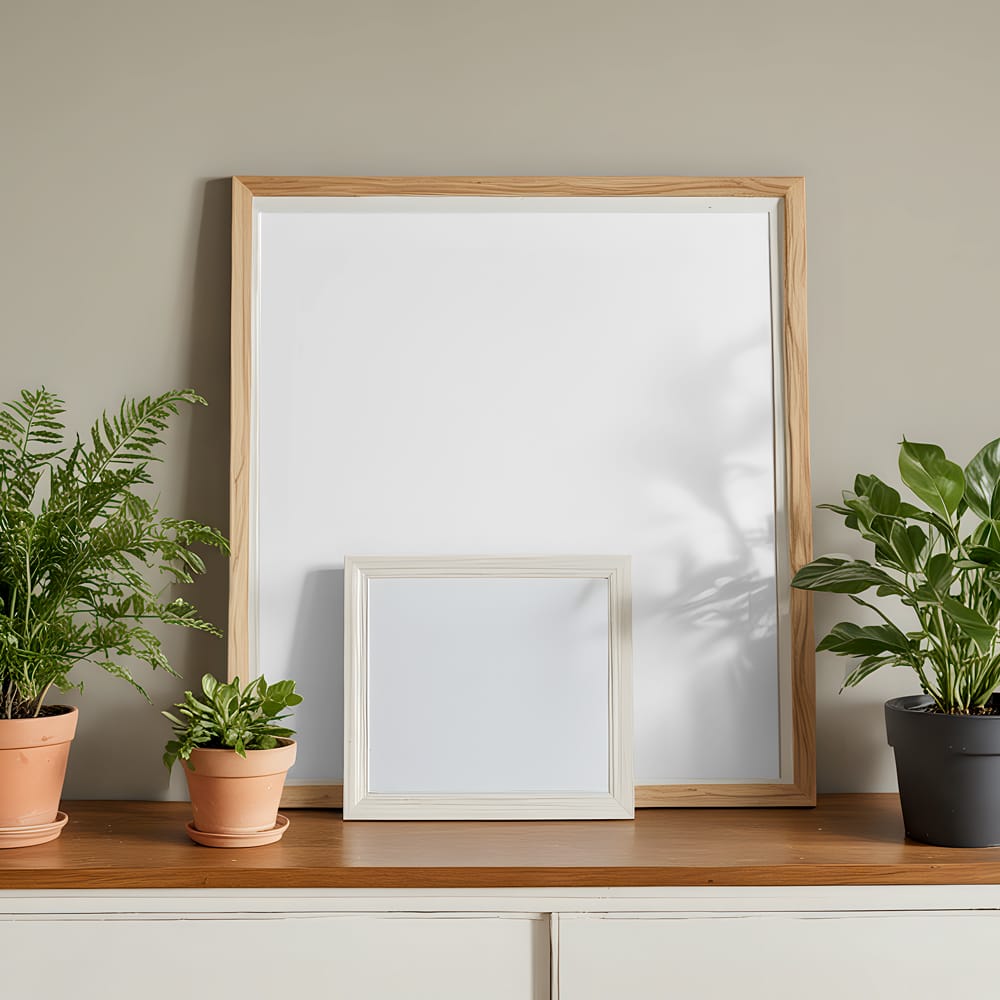 Free Two Wooden Photo Frames Mockup PSD