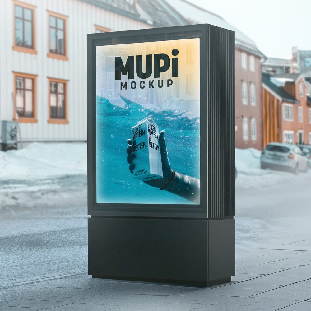 Free Vertical Digital Lightbox Mupi Mockup PSD