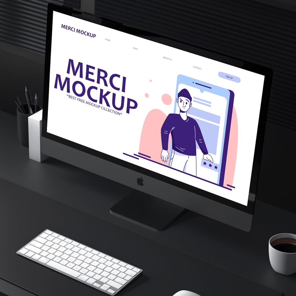 Free iMac UI UX Landing Page Mockup PSD