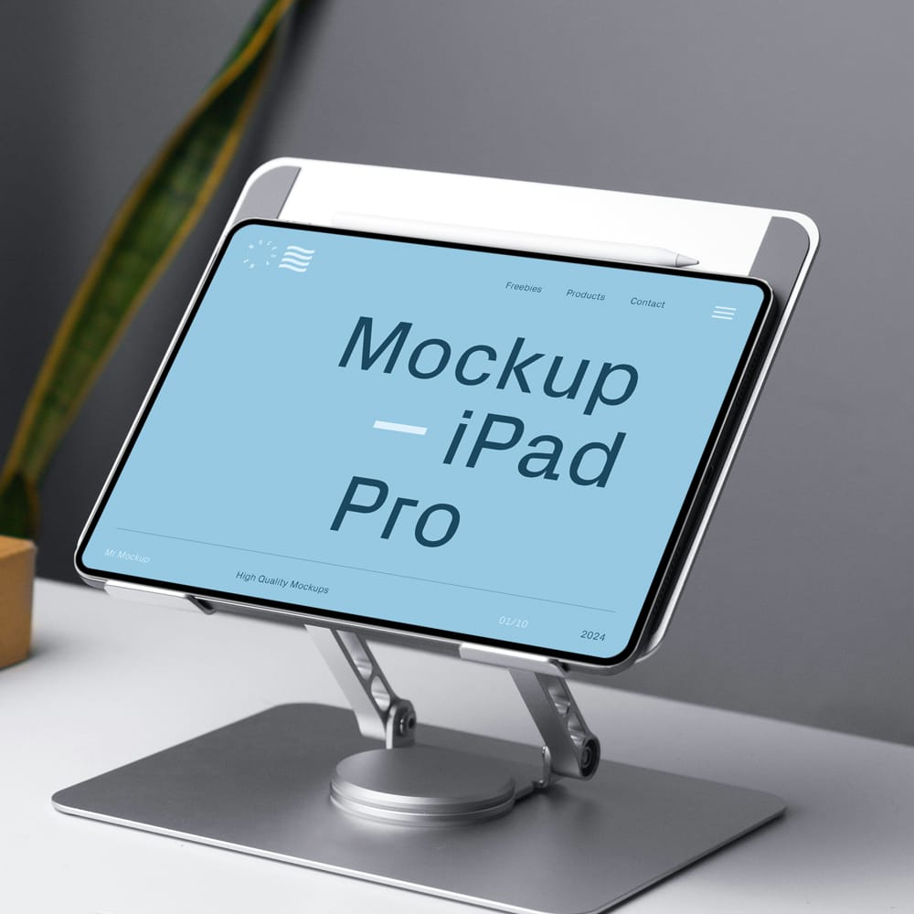 Free iPad Pro in Dock Mockup PSD