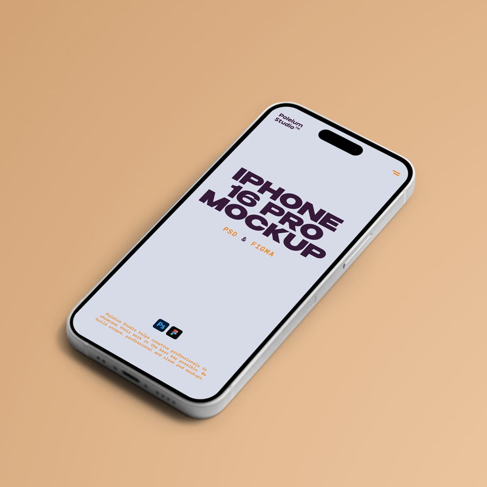 Free iPhone 16 Pro Laying on Floor Mockup PSD