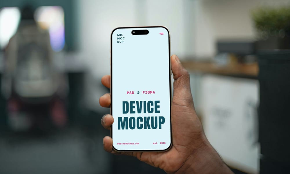 Free iPhone 16 Pro in Hand Mockup PSD