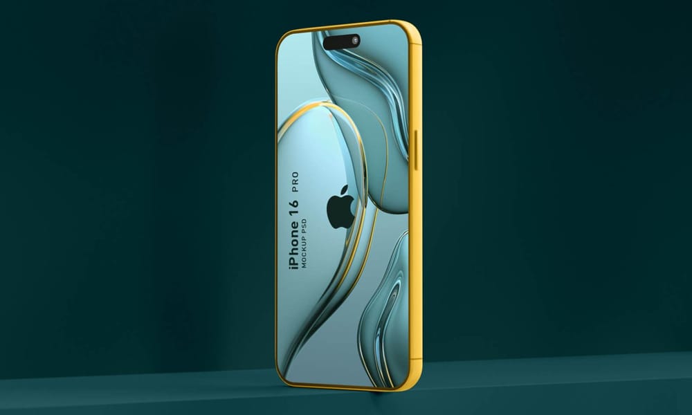 Free iPhone 16 Pro on Edge Mockup PSD