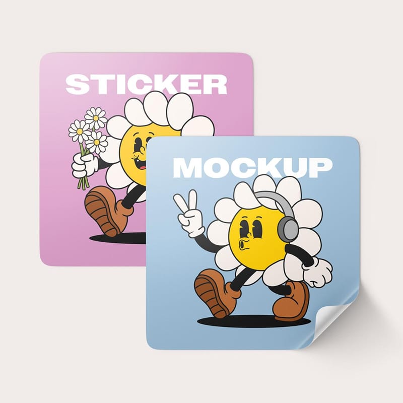 Glossy Stickers Mockup PSD
