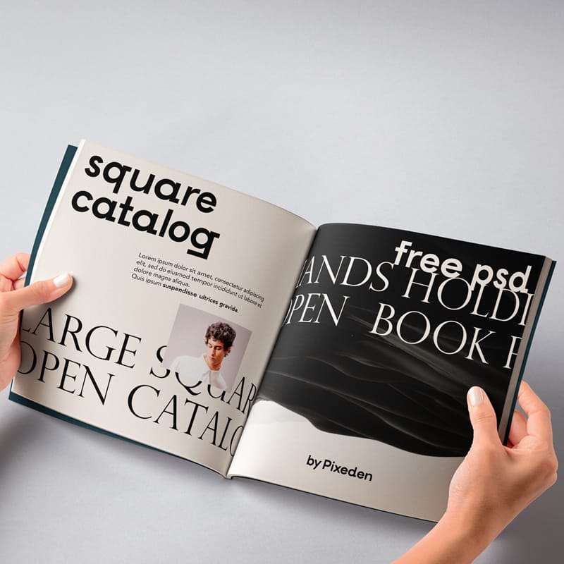 Hand Holding Square Catalog Mockup PSD