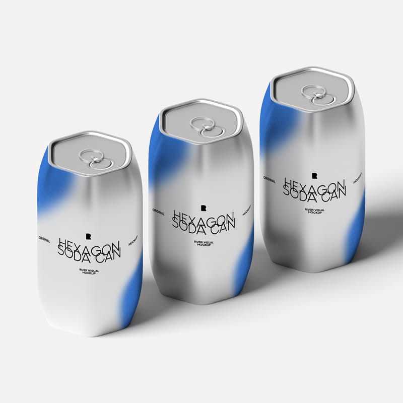 Hexagon Soda Can Mockup PSD