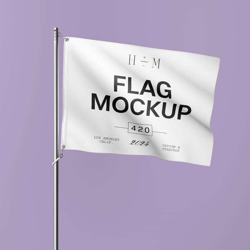 Horizontal Flag on Pole Mockup PSD