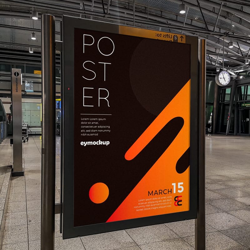 Metro Station Poster Signage Mockup PSD