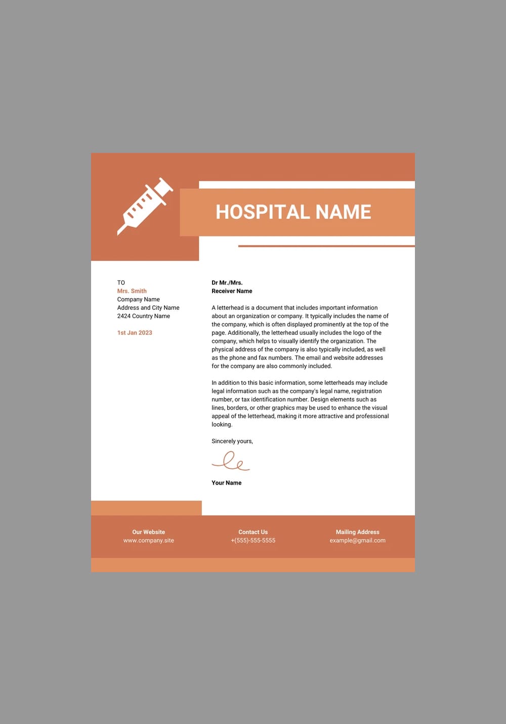 Monochrome Modern Hospital Letterhead Template