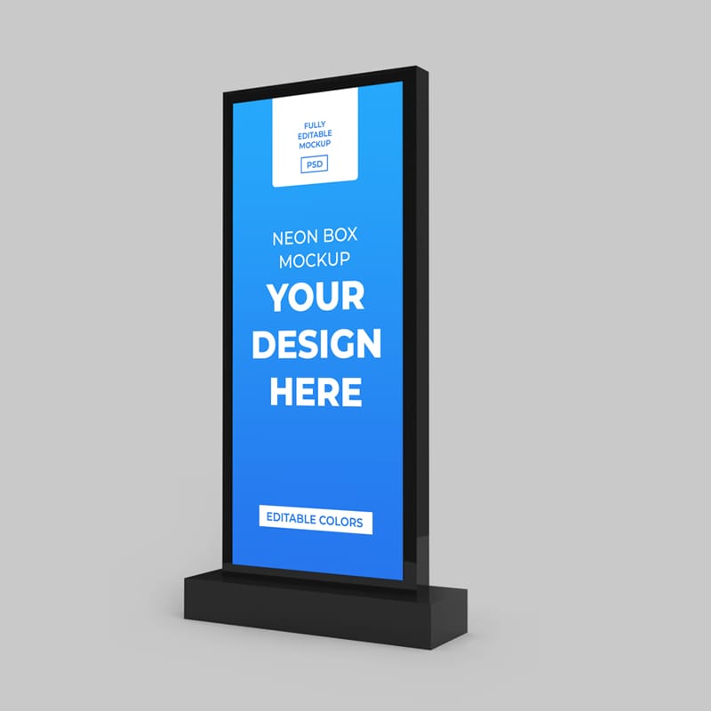 Neon Box Sign Mockup Template PSD