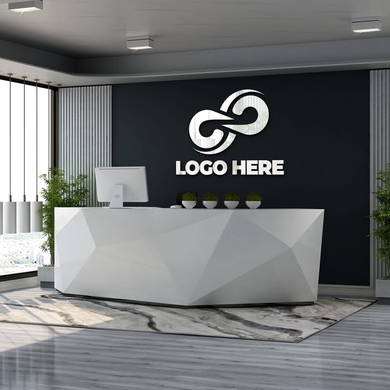 Office Reception Wall Logo Mockup PSD