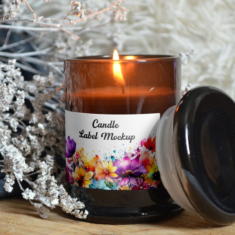 Open Candle with Label Mockup PSD