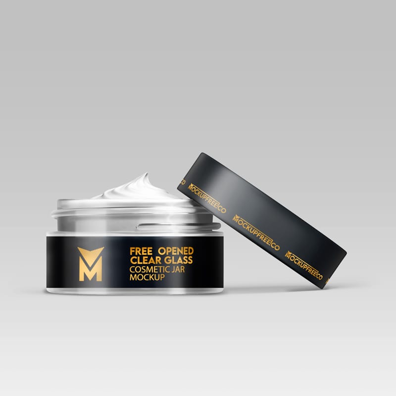 Opened Clear Glass Cosmetic Jar Mockup PSD
