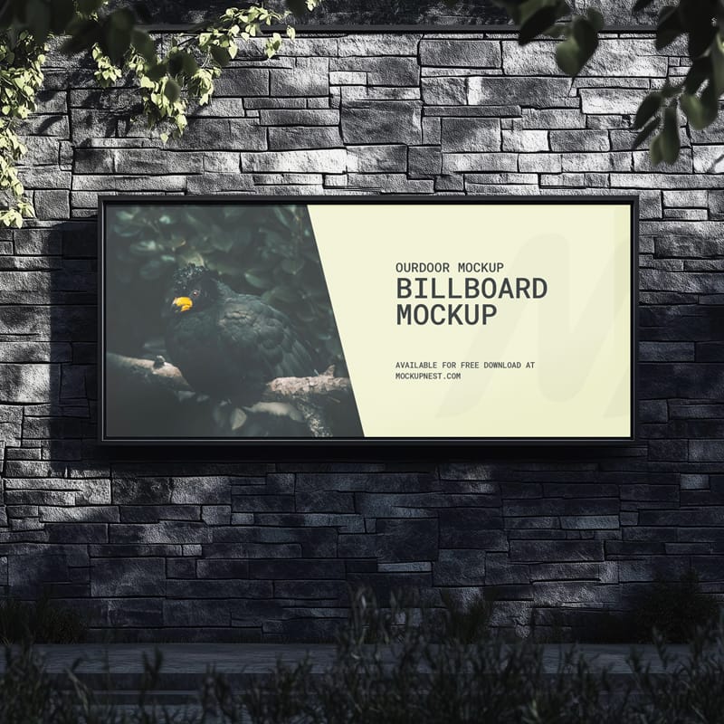 Outdoor Billboard Mockup with Dark Stone Background PSD