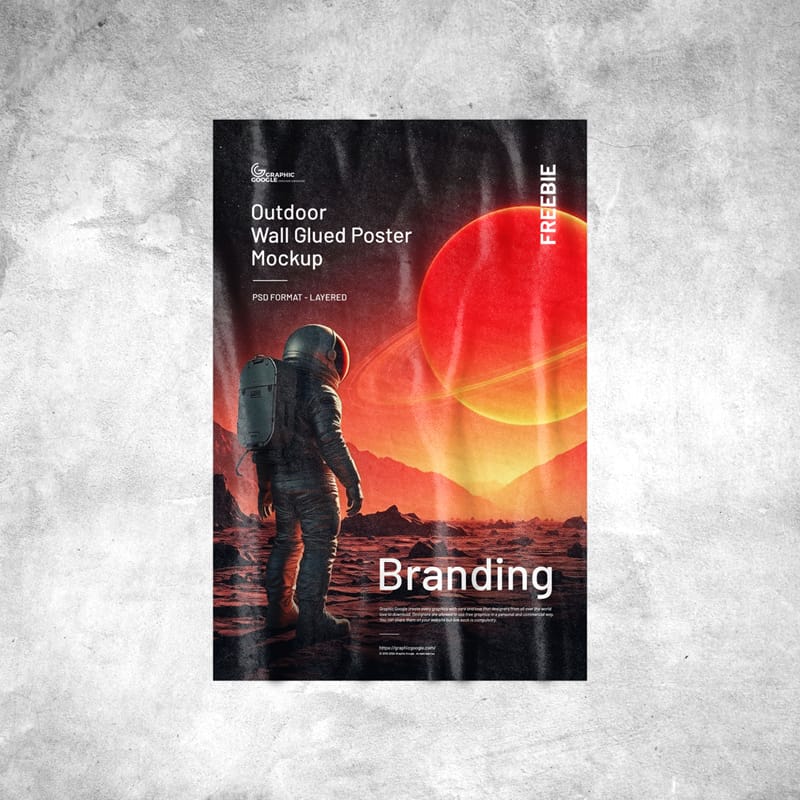 Outdoor Branding Wall Glued Poster Mockup PSD