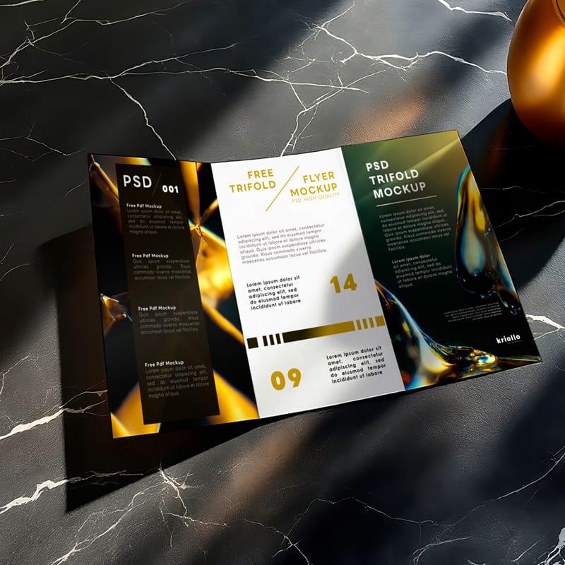 Realistic Tri-fold Brochure Mockup PSD