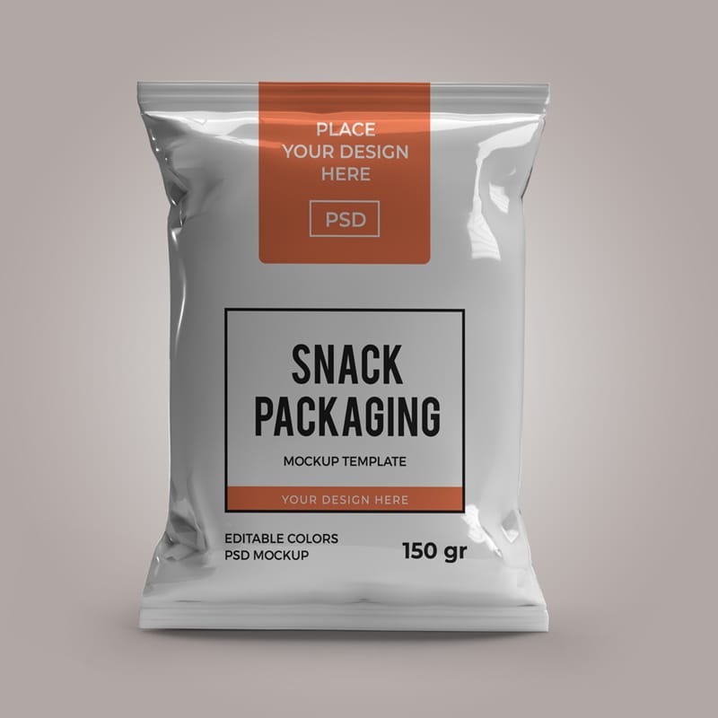 Snack Pouch Packaging Mockup Template PSD