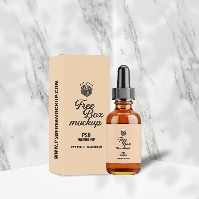 Tincture Bottle and Box Mockup PSD