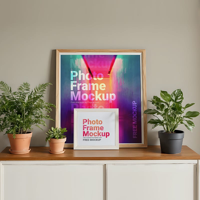 Two Wooden Photo Frames Mockup PSD
