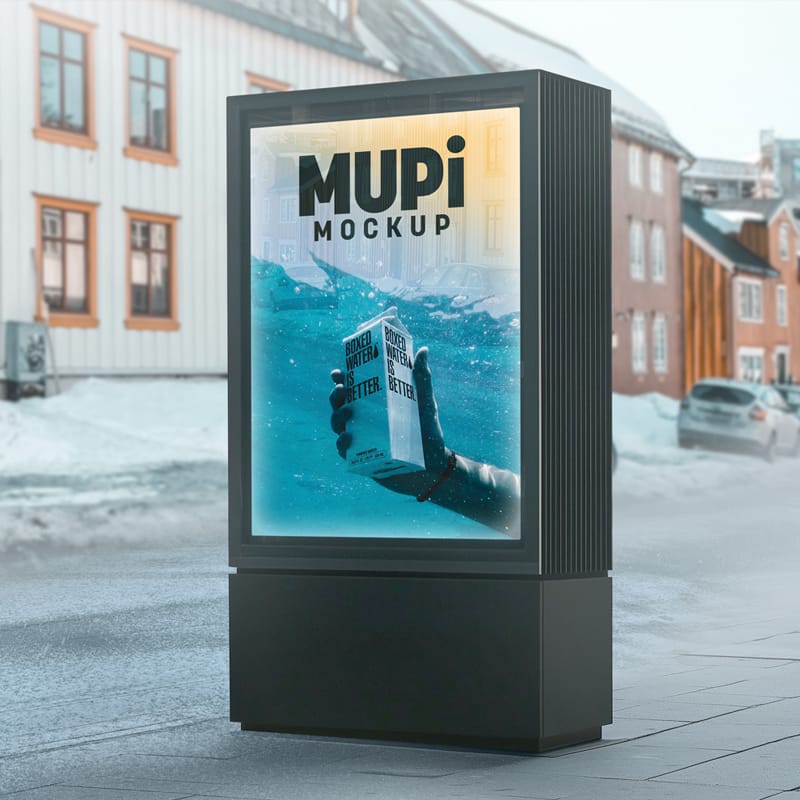 Vertical Digital Lightbox Mupi Mockup PSD