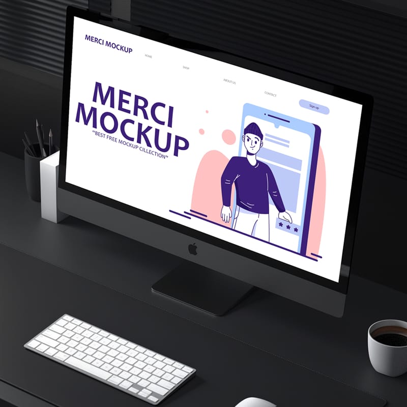 iMac UI UX Landing Page Mockup PSD