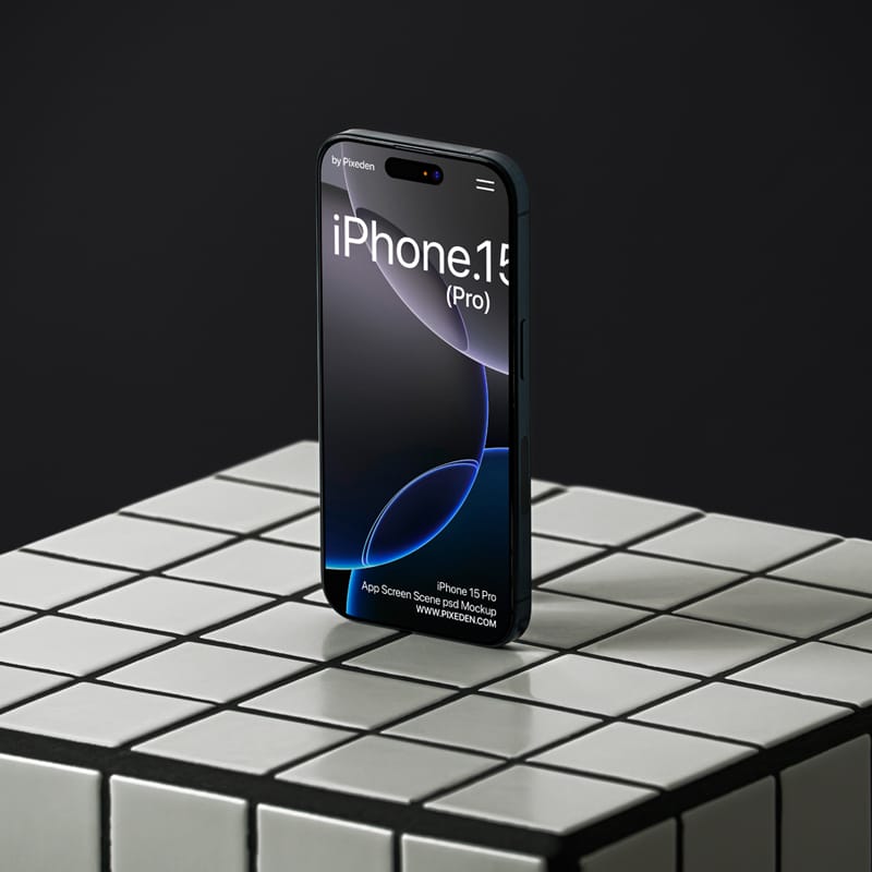 iPhone 15 Pro Mockup Showcase Scene PSD
