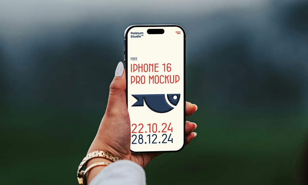 iPhone 16 Pro Holding in Women Hand Mockup PSD