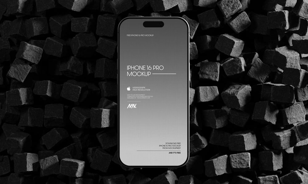 iPhone 16 Pro Mockup On Cube Stones