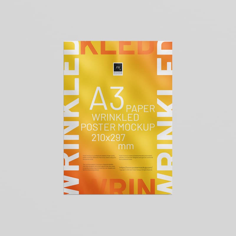 A3 Wrinkled Paper Poster Mockup PSD