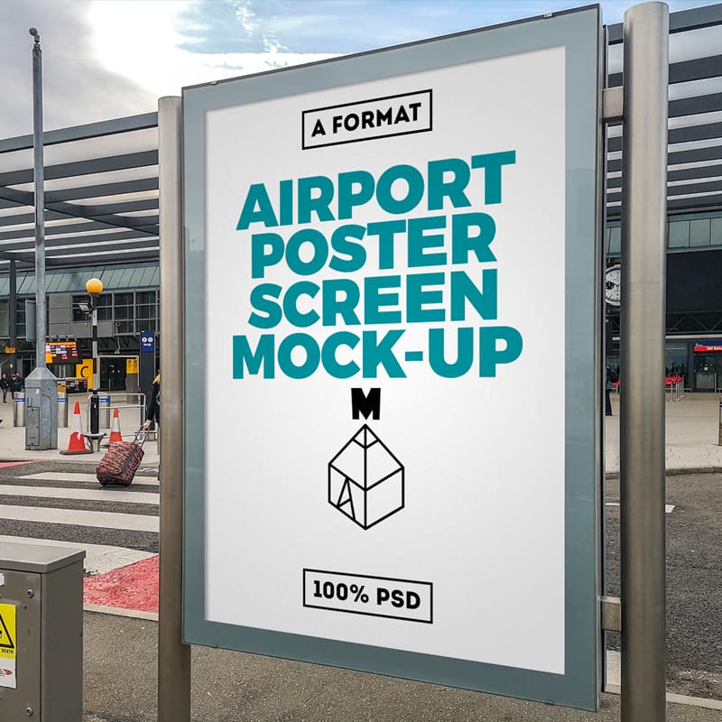 Airport Poster Screen Mockup PSD