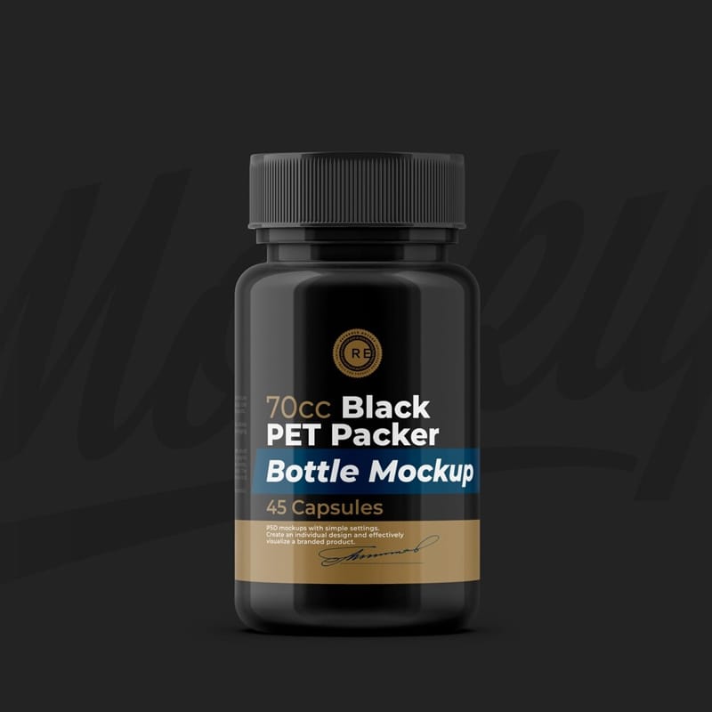 Black Pills Bottle Mockup PSD