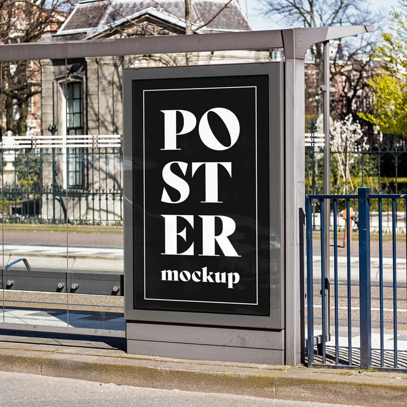 Bus Stop City Light Poster Mockup Template PSD