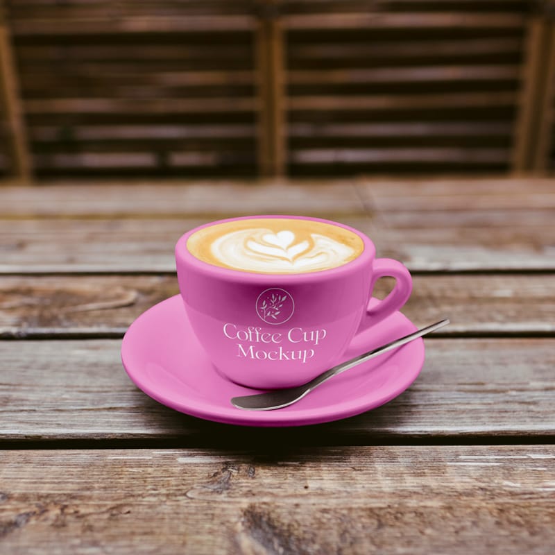Coffee Cup on Table Mockup PSD