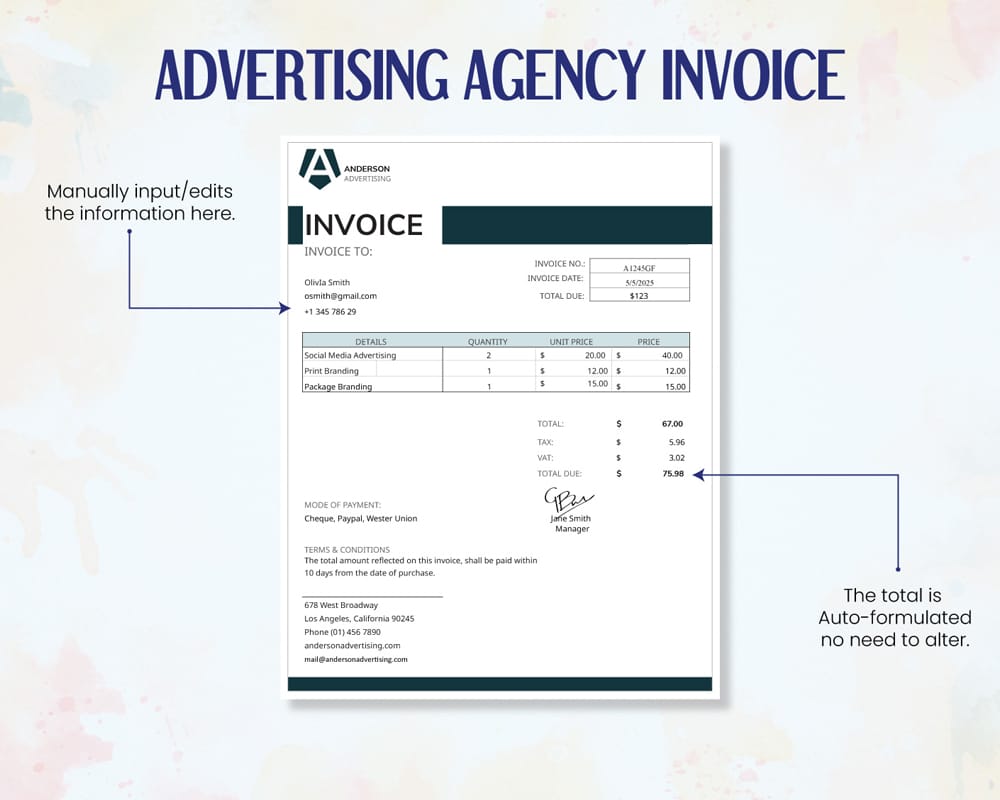 Free Advertising Agency Invoice Template