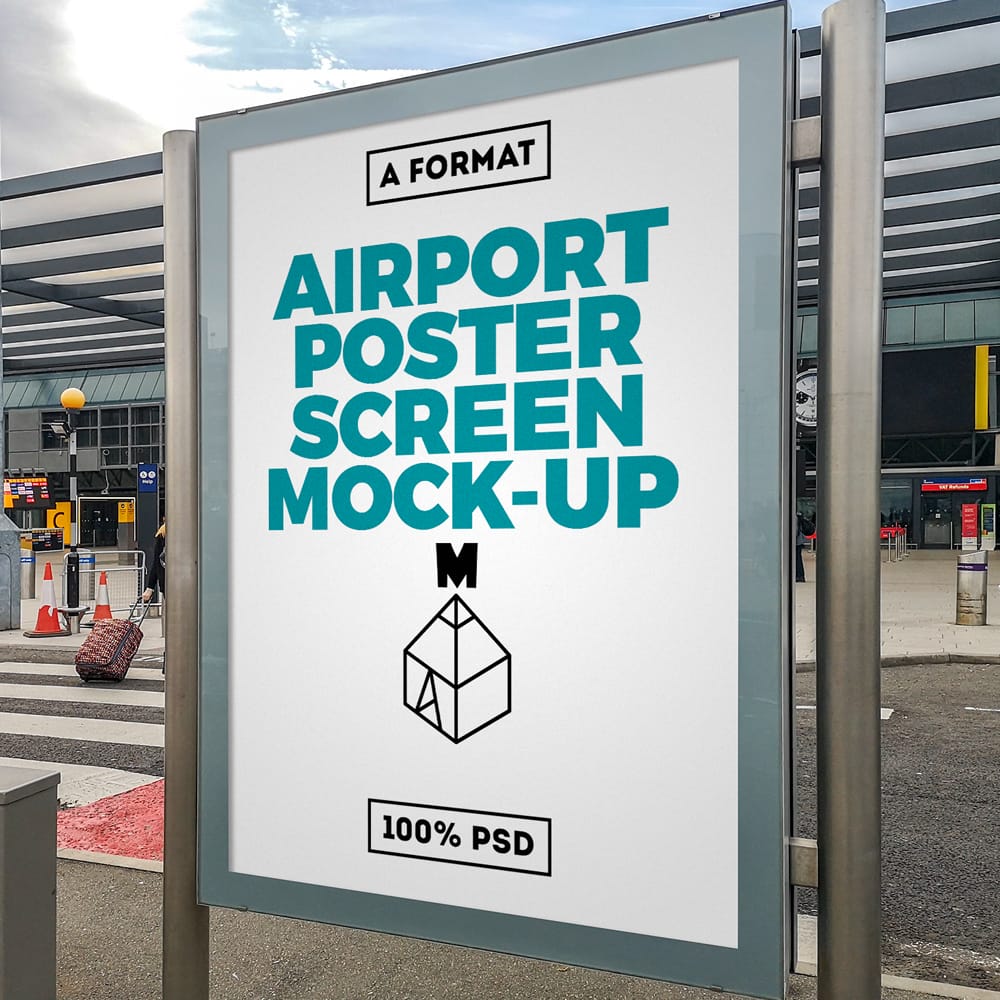 Free Airport Poster Screen Mockup PSD