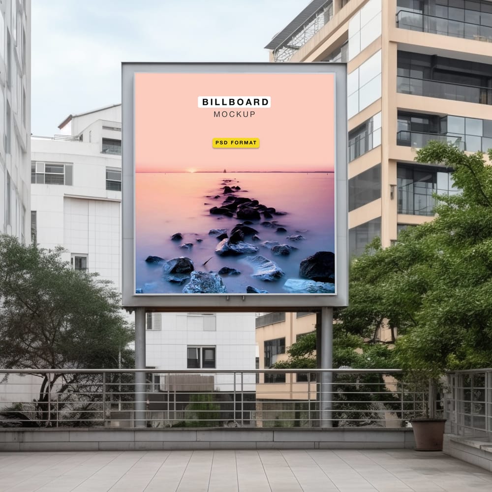 Free Billboard in City Mockup PSD