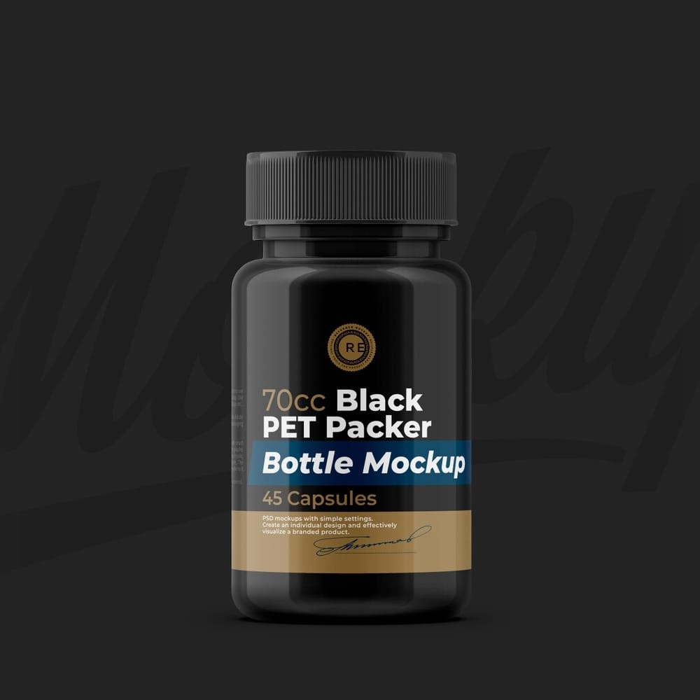 Free Black Pills Bottle Mockup PSD