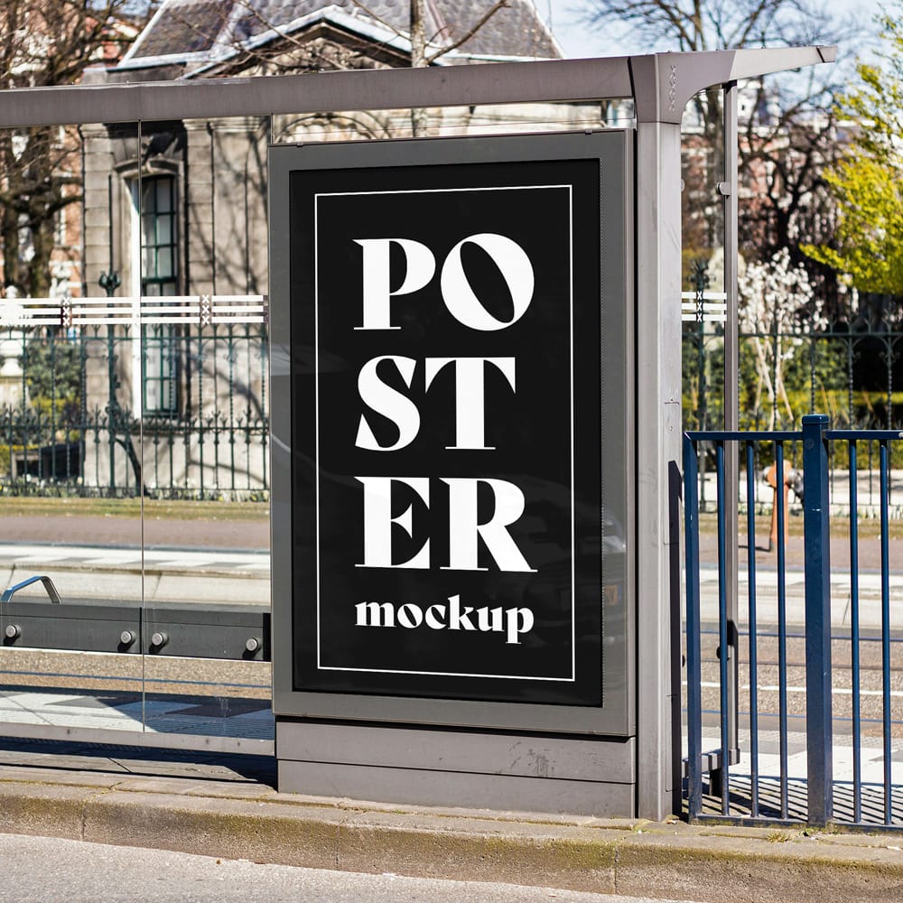 Free Bus Stop City Light Poster Mockup Template PSD