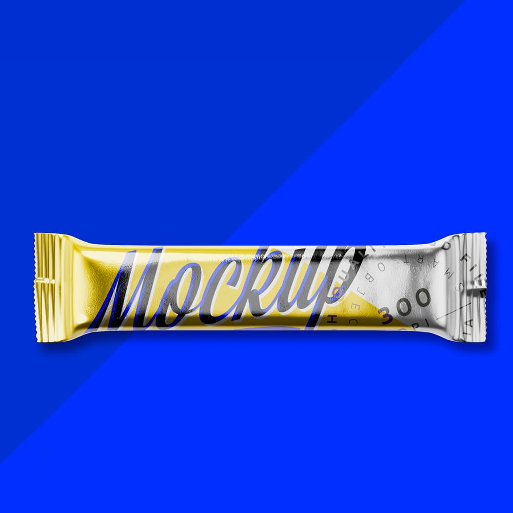 Free Glossy Metallic Snack Bar Mockup PSD