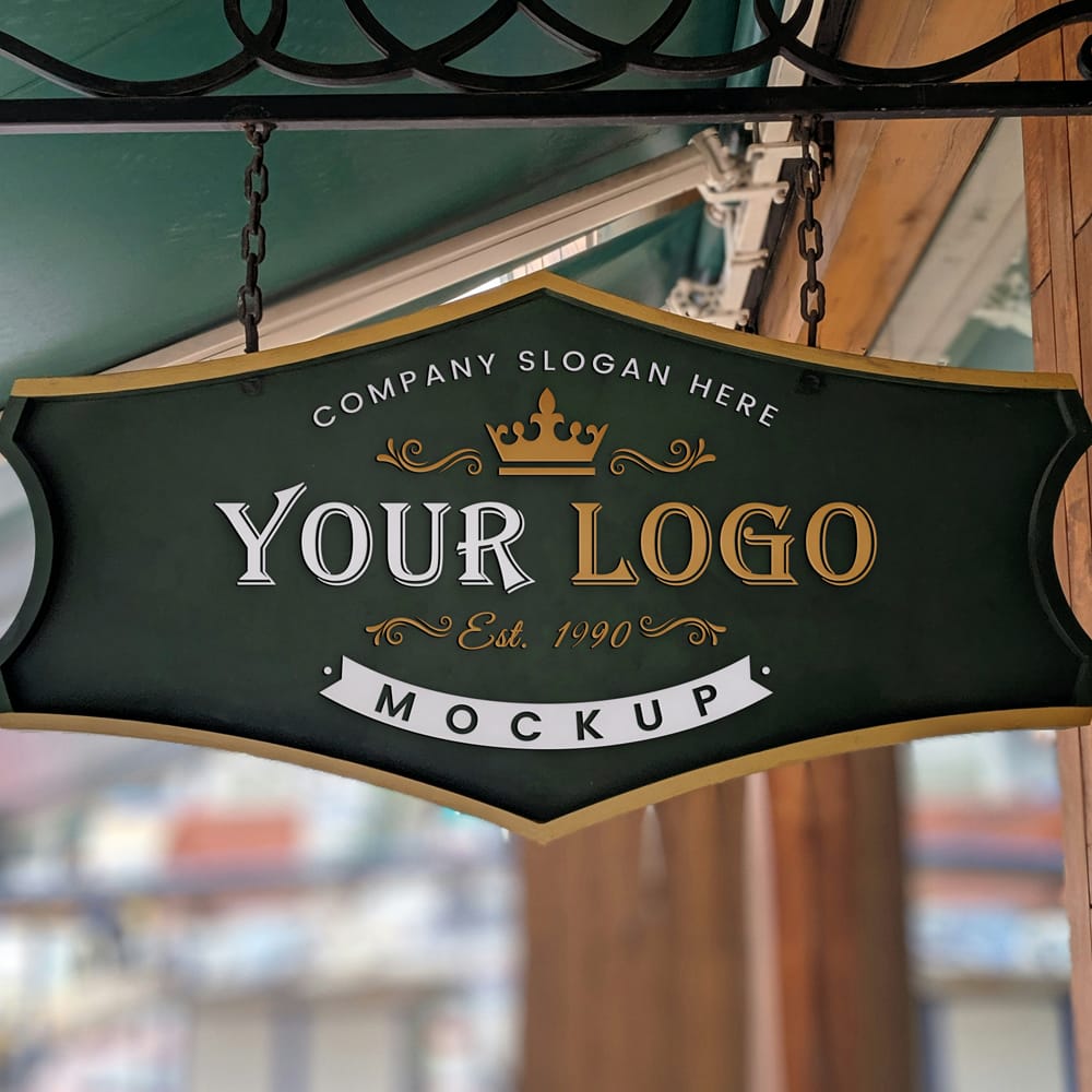 Free Green Sign Logo Mockup PSD