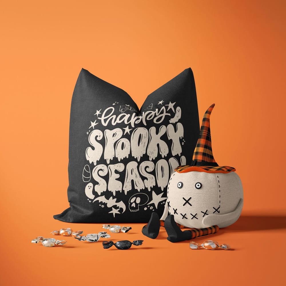 Free Halloween Pillow Mockup PSD